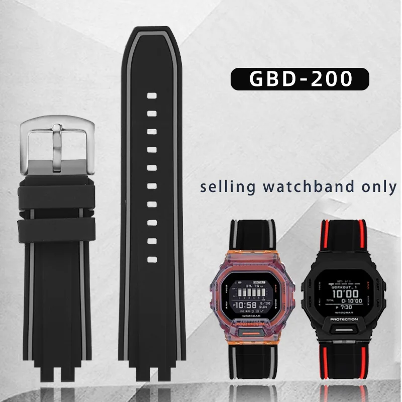 Concave convex mouth silicone watch strap for Casio Cat Man series GBD-200/GBD-200 silicone watchband sports waterproof Bracelet