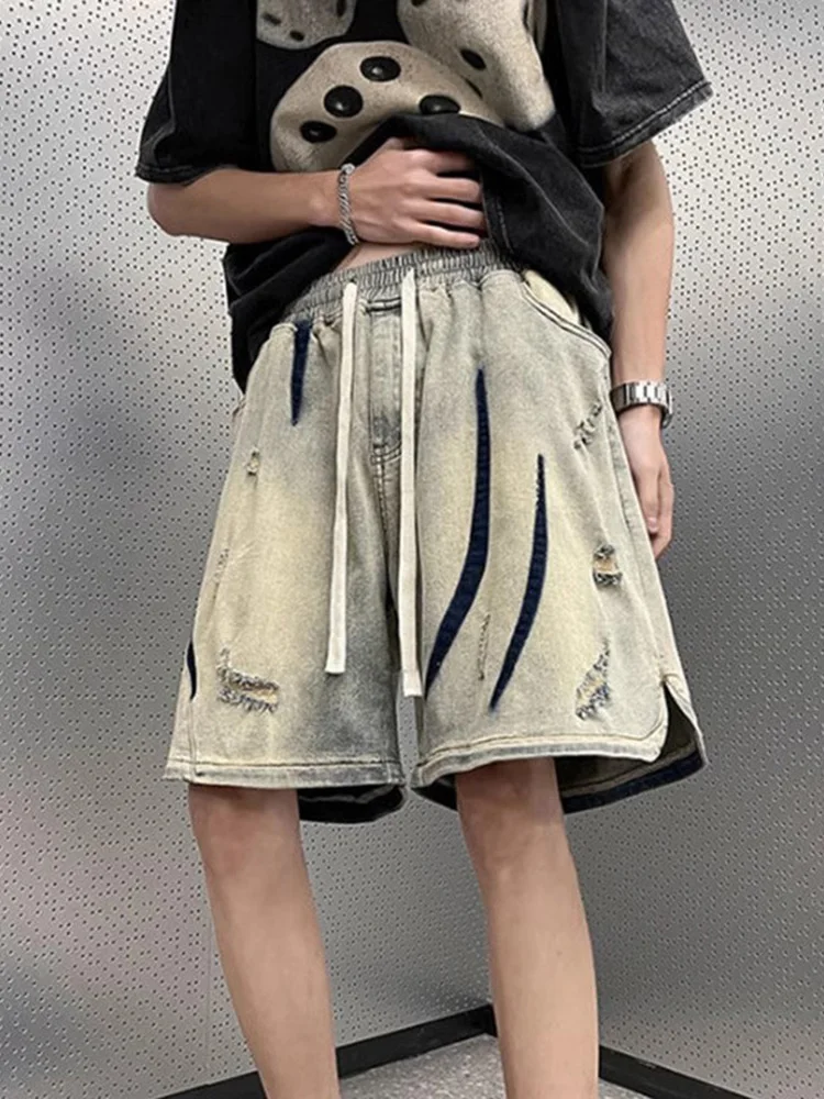 

Мужские летние свободные джинсы больших размеров (300), в стиле ретро, из желтого денима с эффектом выцветания, с дырками, для повседневной носки и спорта, в уличном стиле