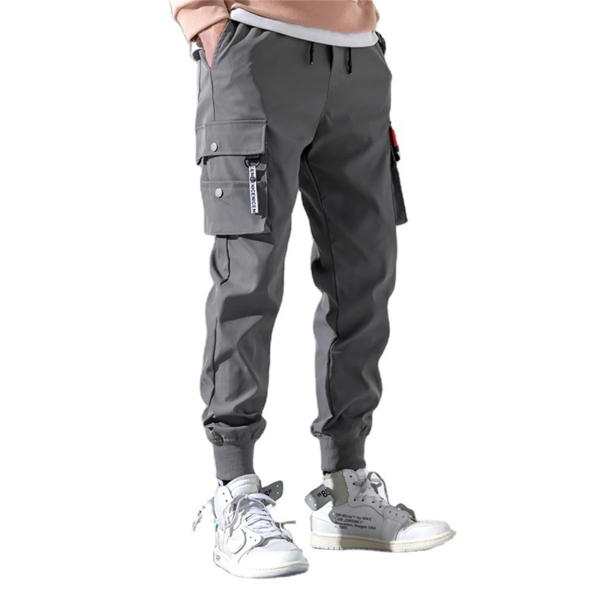 Men Black Cool Cargo Pants Pockets Gray Loose Out Door Elasticity Sports Oversize Kpop High Street Korean Pants Streetwear