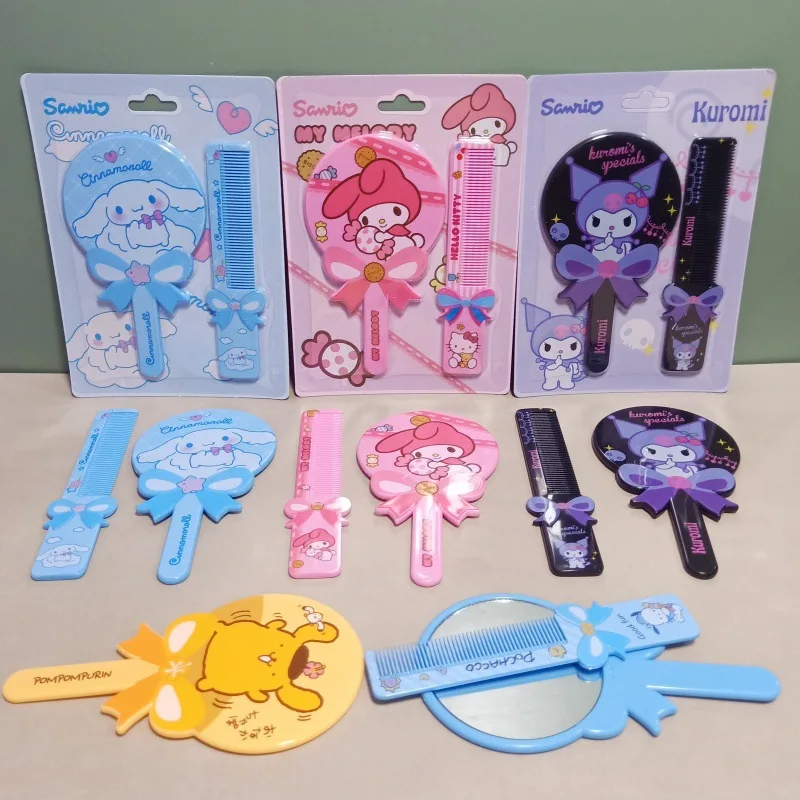 

Sanrio Hello Kitty Comb Mirror Set Cartoon Anime Cinnamoroll My Melody Pattern Mirror Girl Handle Portable Makeup Mirror Comb