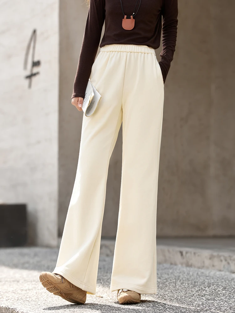 

VIMLY Flared Women Apricot Pants Autumn 2025 New Elegant Strecth Knitted Casual Long Pants Fashion Pockets Woman Trousers A2855