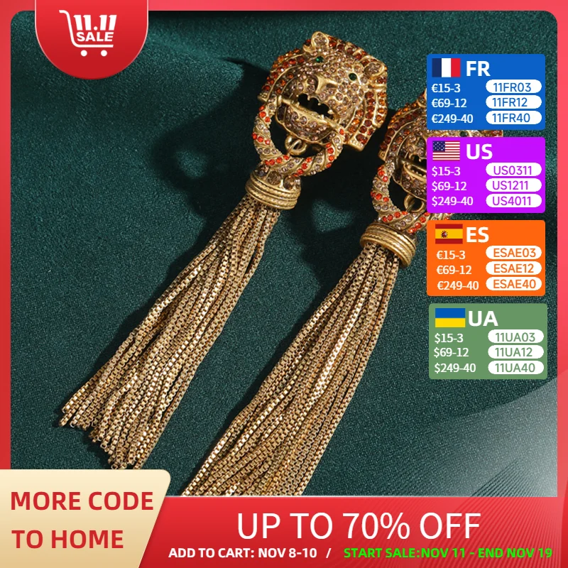 

Vintage Gold Color Lion Long Earrings For Woman Chain Tassel Retro Antique Fashion Designer Jewelry Daily New In 2025 Trends