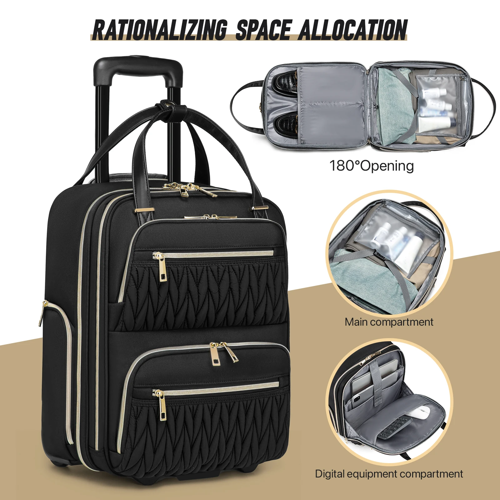 Carry On Underseat Luggage 16 Inch Lightweight Wheeled Suitcase for Women Airline Approved Travel Bag Business Overnight Trolley