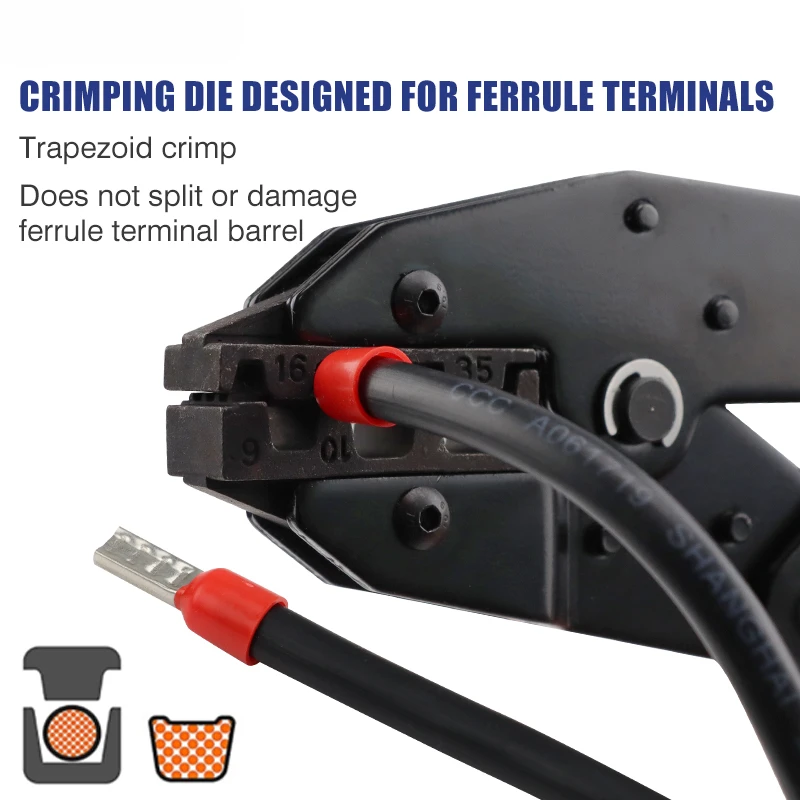 Crimping Tool for Sleeves Ferrule Terminals - Ratcheting Wire Crimpers - AWG 10-2 (6-35mm2) - Ratchet Terminal Crimper YF-35WF