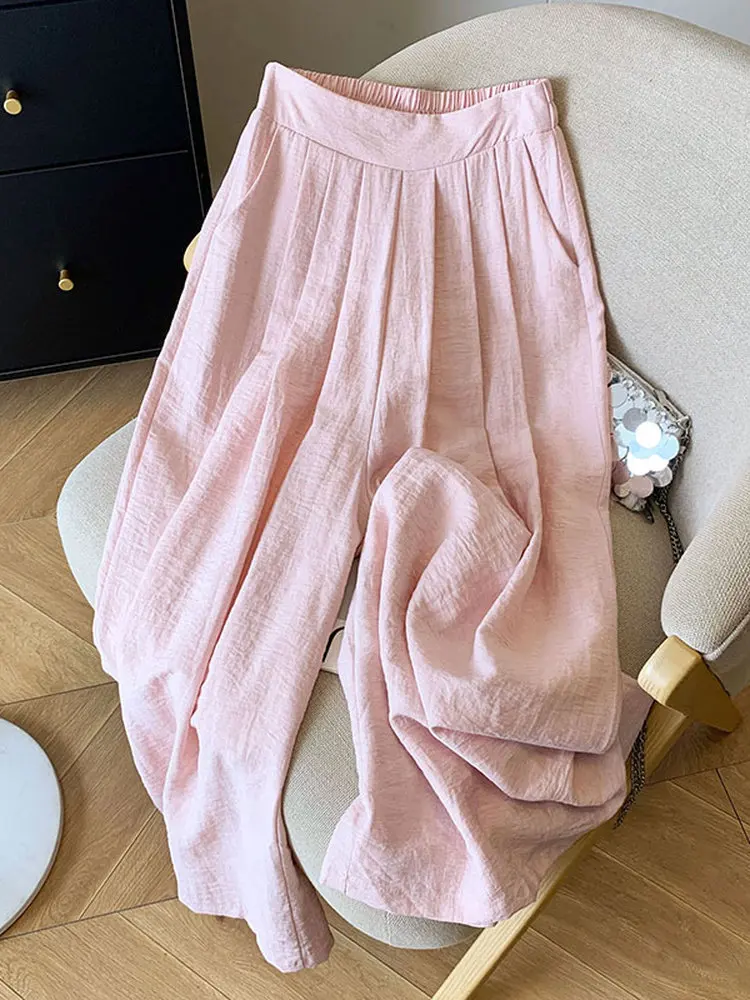 

Casual Cotton Linen Wide Leg Pants Women Spring Summer Fashion Anti Aging Leisure Match All Straight Tube Long Pants