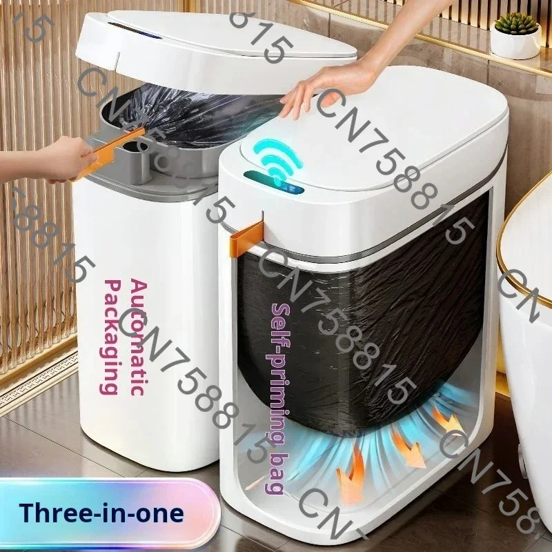 For Kitchen Bathroom Living Room，Smart Motion Sensor Trash Can, Rechargeable Bin with Auto Garbage Bag Adsorption