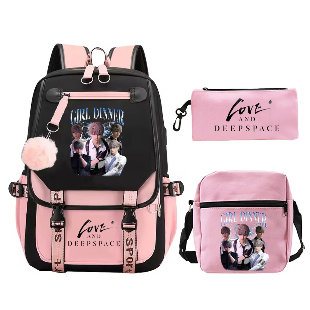 Game Love and Deepspace Print Backpack 3pcs Set Students Large Capacity Backpack Girls School Bags Women Travel Rucksack Gifts