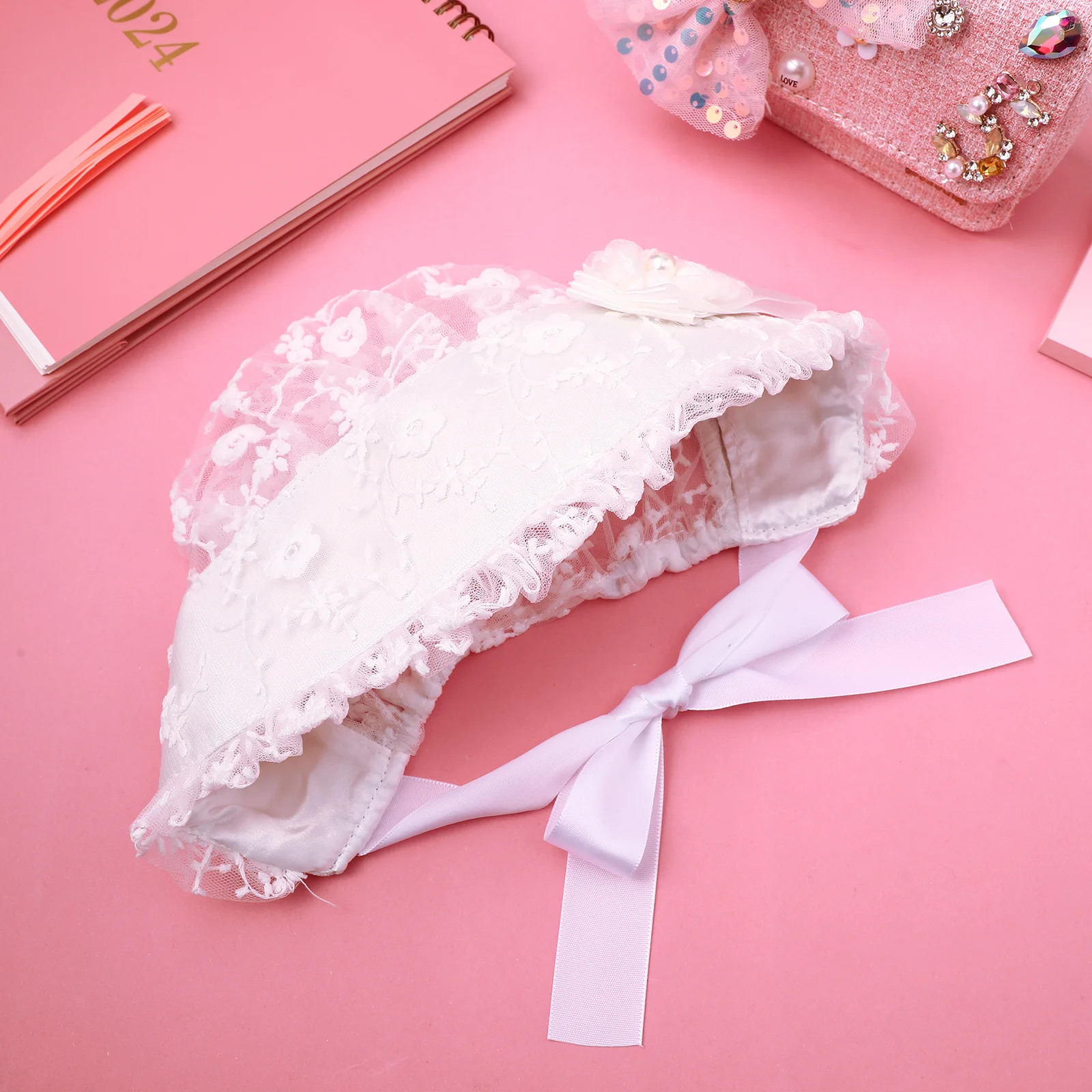 

Детская кружевная шапка, белая, регулируемый размер 0-2, шапка принцессы для младенцев, мягкая дышащая кружевная шапка для девочек, подарок для новорожденного, реквизит для фотосессии