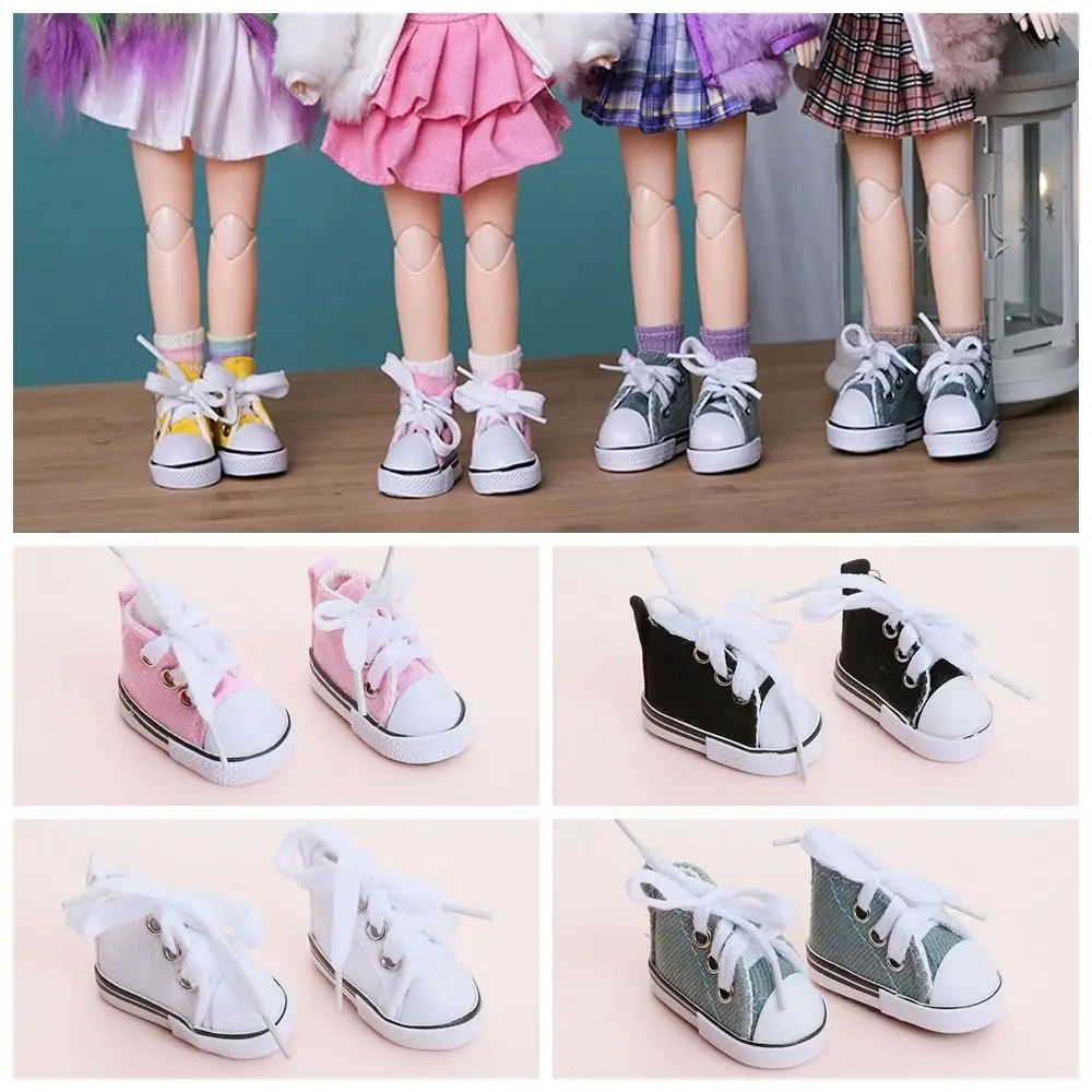 1 Pair 5.5cm Length Doll Canvas Shoes Plimsolls DIY Mini Casual Shoes High Top Mini 1/6 Scale Mini Sneakers Blythe Doll Toy