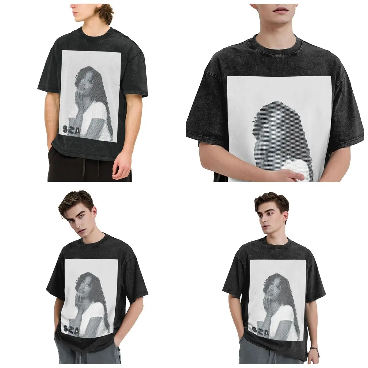الشارع الشهير تي شيرت SZA أغنية المغني HALFTONE غسلها تي شيرت قصير الأكمام الهيب هوب قمم تي شيرت تيز للرجال والنساء