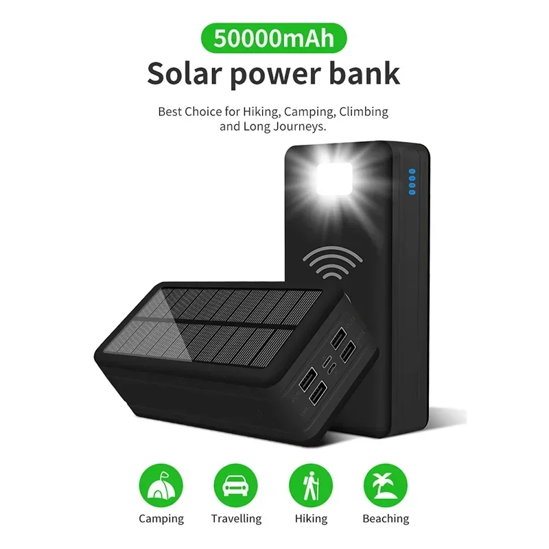 2024 Qi Power Bank 100000mAh wireless outdoor waterproof belt charging super fast multifunctional power bank solar