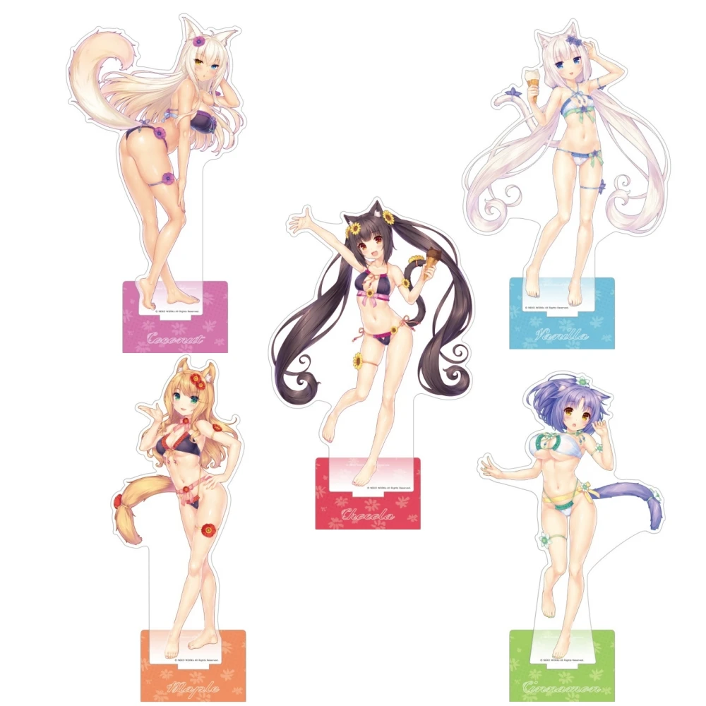 Anime Nekopara Minazuki Kashou Chocola Vanilla Azuki Maple Swimsuit Acrylic figure Stand Desktop ornament Fans Gifts
