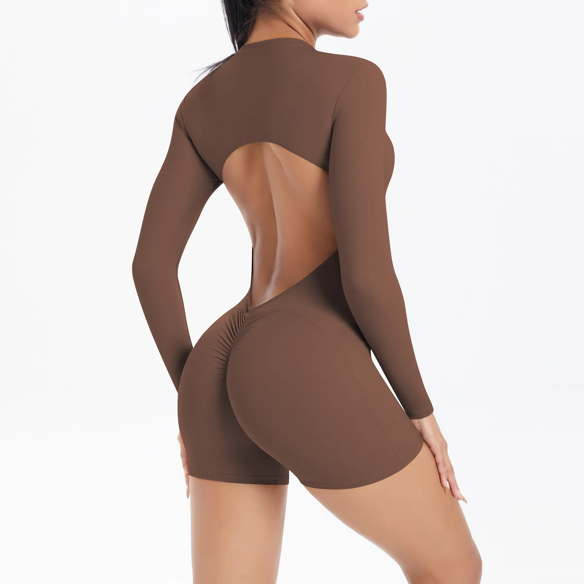 Sport-Shapewear für Damen, kurzärmeliger Einteiler mit Reißverschluss, atmungsaktiver, schnelltrocknender Sport-Yoga-Bodysuit – Detail 12