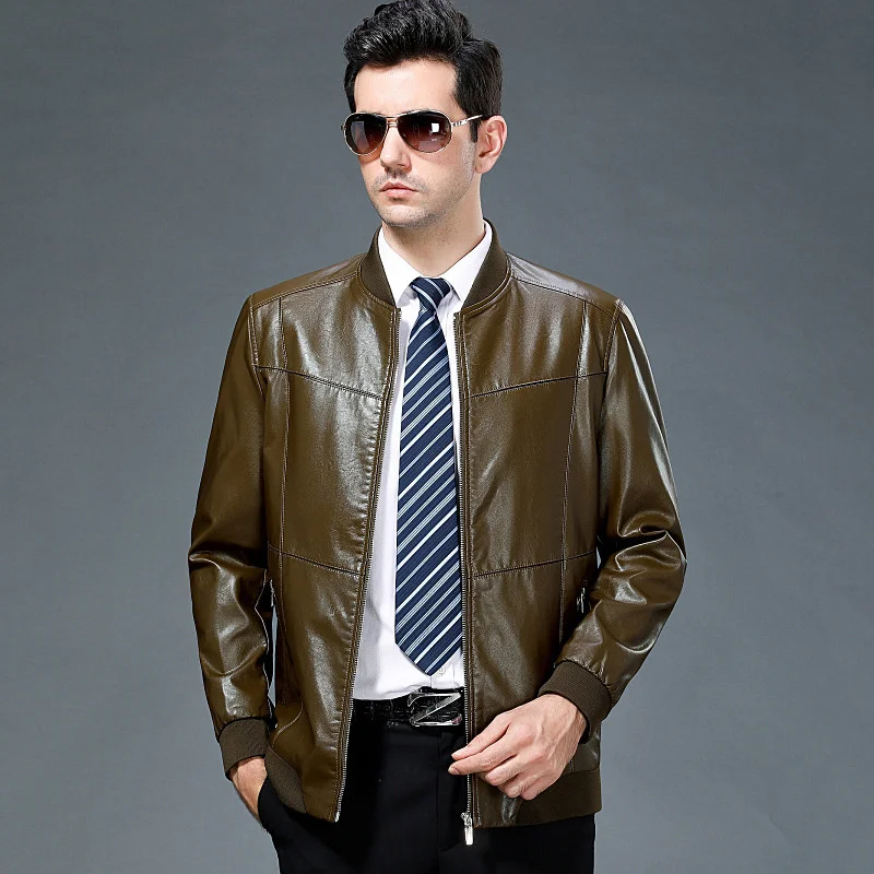 Autumn and Spring New Men's Leather Jacket Stand Collar PU Coat Short Jackets for Male Business Casual Tops Ropa Hombre