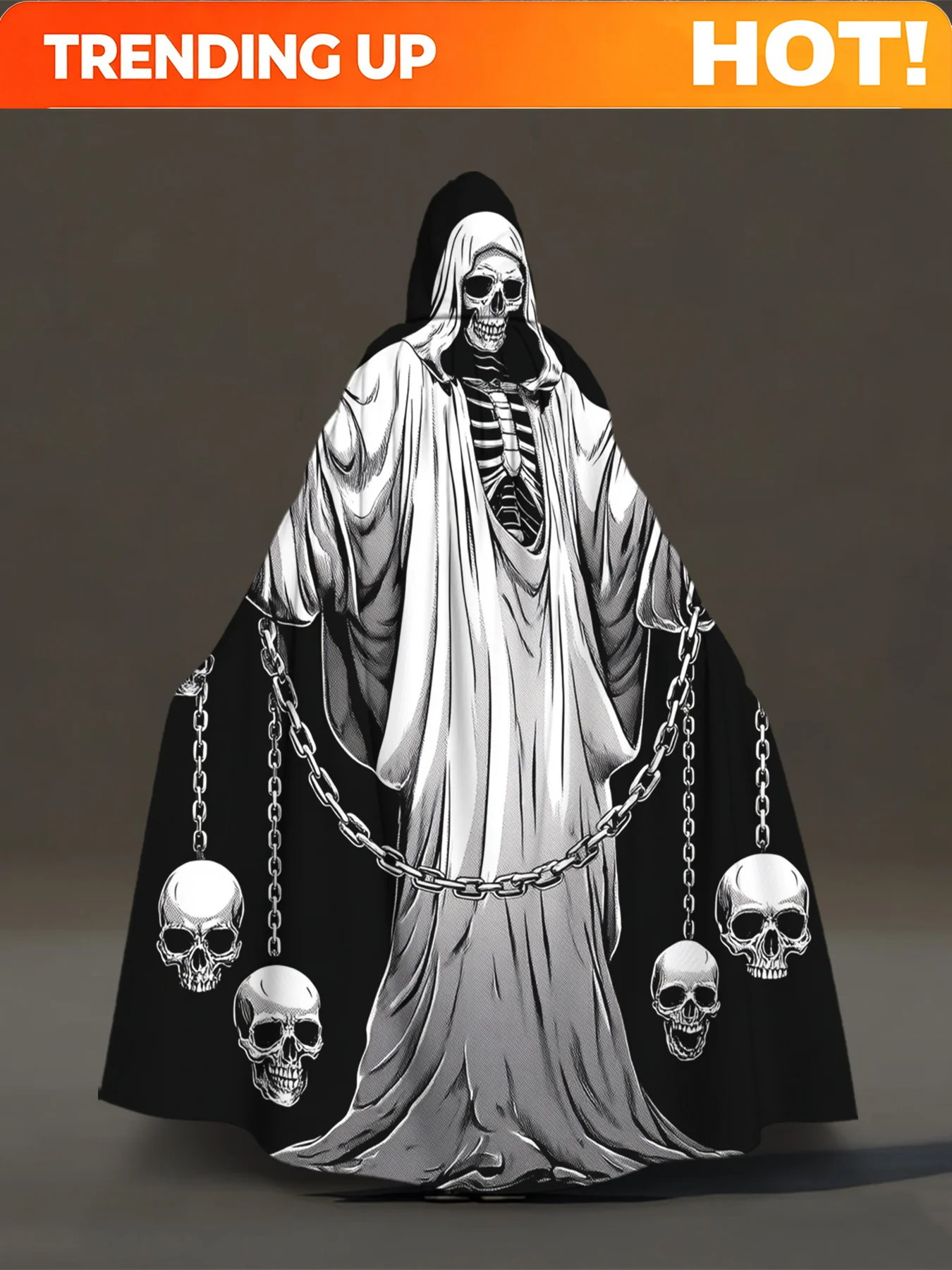 Customization Two-Dimensional Flat Robes, 1pc, Featuring A For Halloween Skeleton Priest Design With Hooded Capes, Suitable