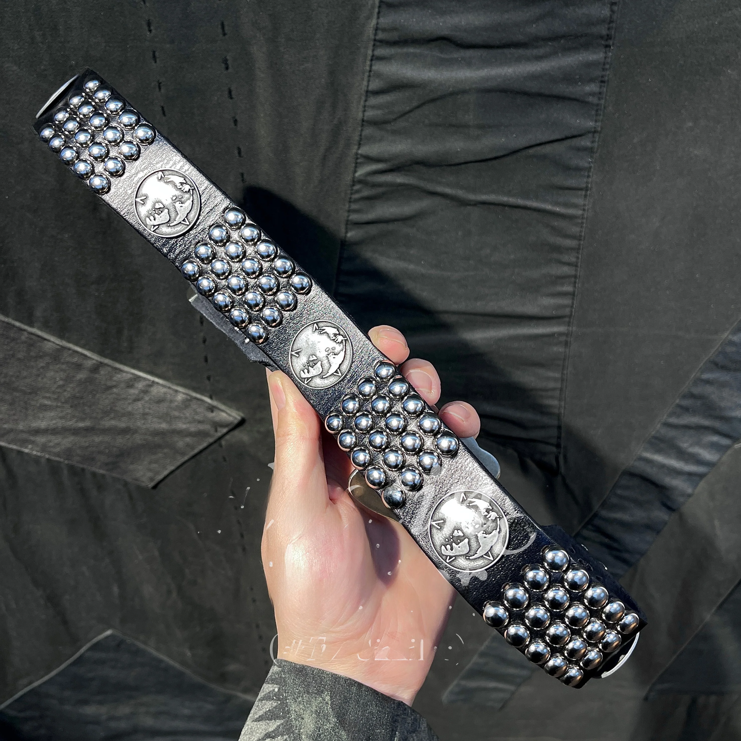 Punk Style Decorative Belt with Rivets Franky Portrait Relief Coin Rich Second Generation Counter Culture Hip Hop Waist Chain