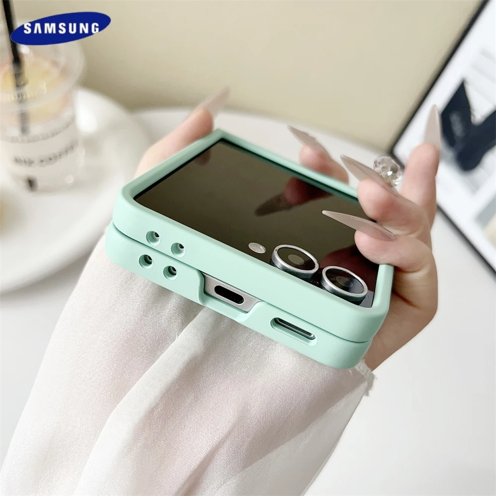 الأصلي السائل سيليكون حافظة هاتف الكمبيوتر سامسونج غالاكسي Z Flip 7 6 5 4 3 5G ماتي الجلد للصدمات كاندي الألوان غطاء ناعم Z Flip7 #5