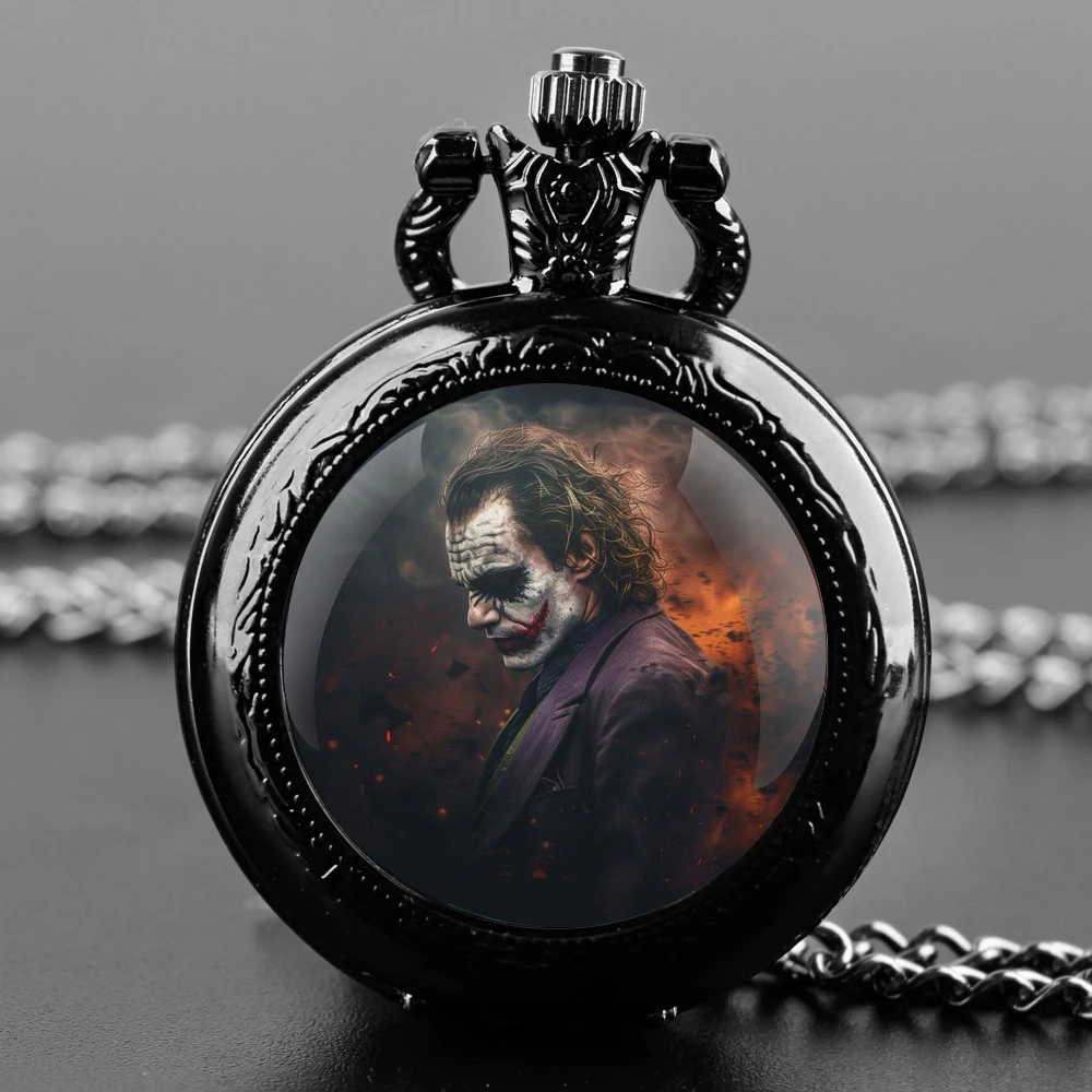 Reloj de bolsillo clásico para hombre con diseño Joker, reloj clásico con collar de acero inoxidable y movimiento de cuarzo, no resistente al agua