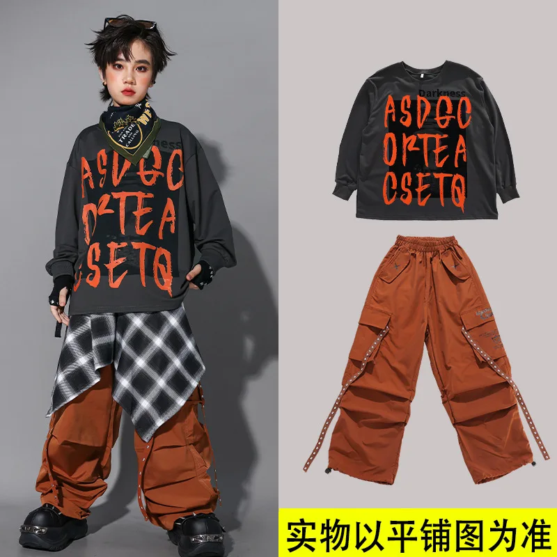 

Boys Hip Hop Set Sweatshirt Vest Cargo Pants Girls Jazz Street Dance Costume Children Clothes Kids K-pop Streetwear