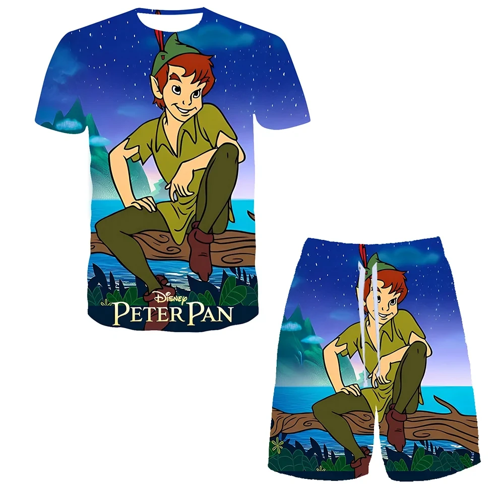 Disney Peter Pan 3D T-Shirt Set Men Women Short Sleeve Casual Breathable Tees Tops Boys Girls Kids Cool Short Pants Suits