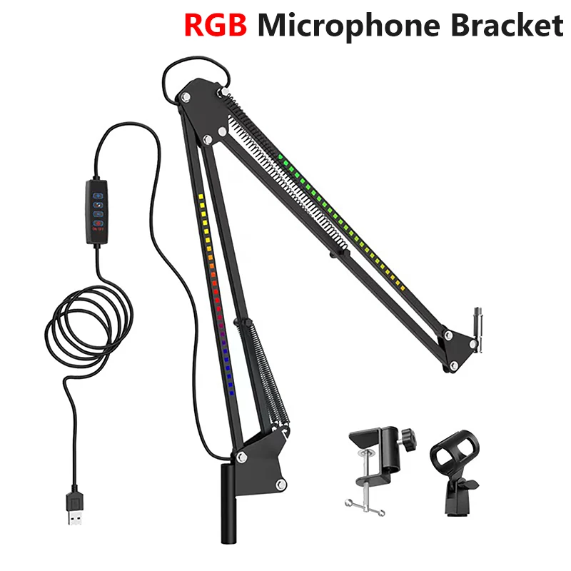 Microphone RGB Fantasy Bracket Light Folding Metal Microphone Bracket Lazy Desktop Bedside Cantilever Bracket for Live Broadcast