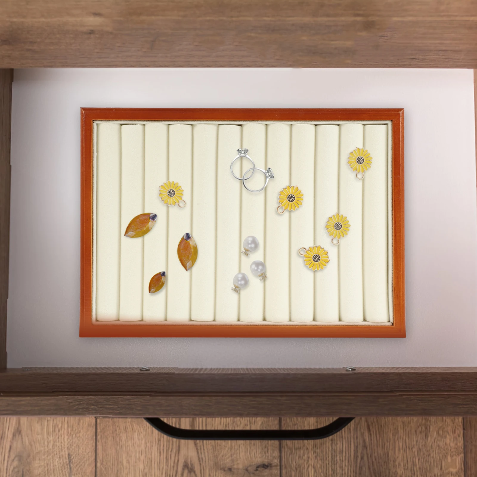 

Vintage Wooden Display Organizer Rings Jewelry Storage Drawer Earrings Storage Holder Decorative Tray Dresser Tray Household
