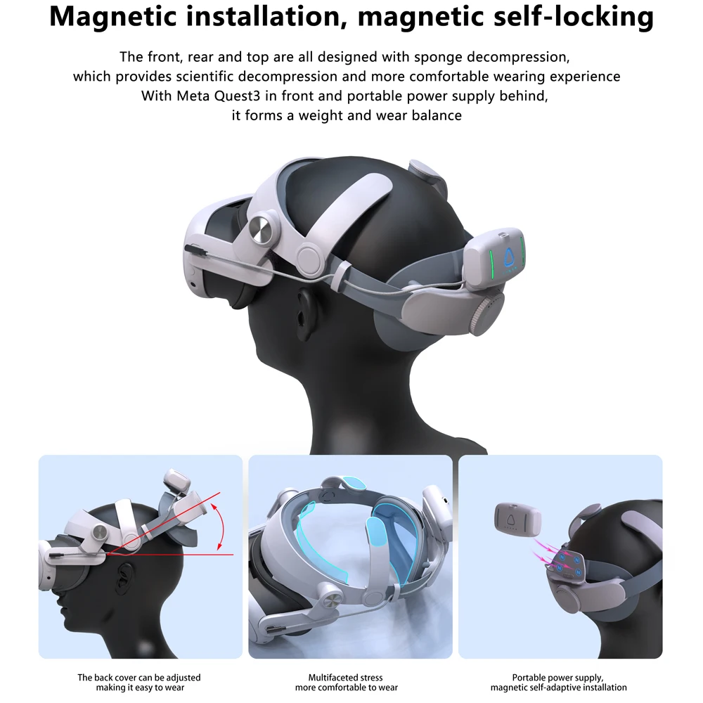 T302 VR Elite Head Strap For Meta Quest 3 Magnetic Battery Pack
