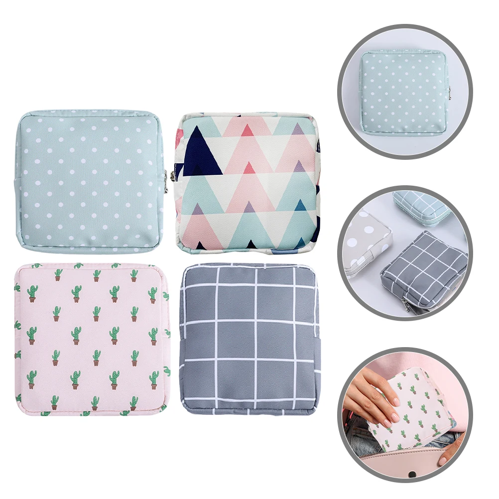 

4pcs Portable Sanitary Napkin Bag Cute Period Pouch Washable Menstrual Pad Organizer Multi-Function Small Bag For Outdoor Travel