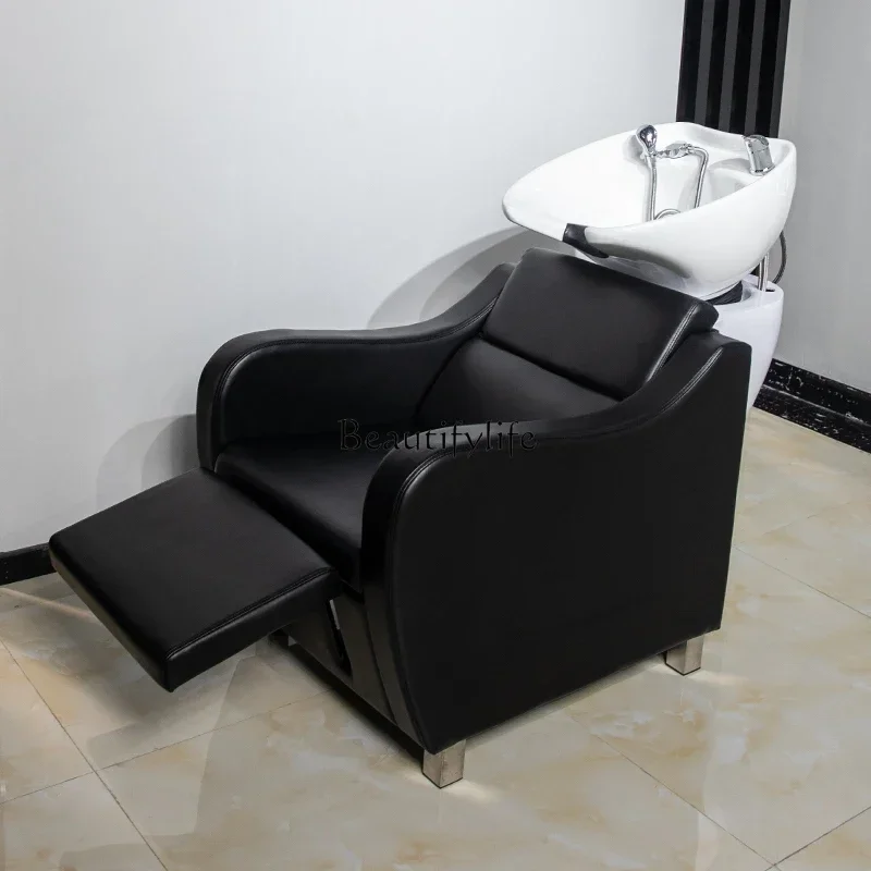 FGHigh-Grade Shampoo Chair Hair Saloon Dedicated Stainless Steel Half Lying Ceramic Deep Basin Hair Salon Flushing Bed
