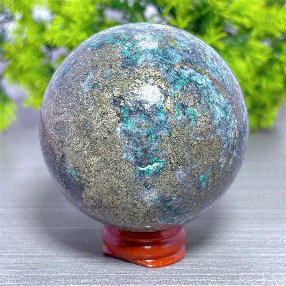 Green Japser Wiwt Bubble Pyrite Sphere Natural Crystal Home Decoration Room decor Luck Quartz Stone Garden Healing Energy Love