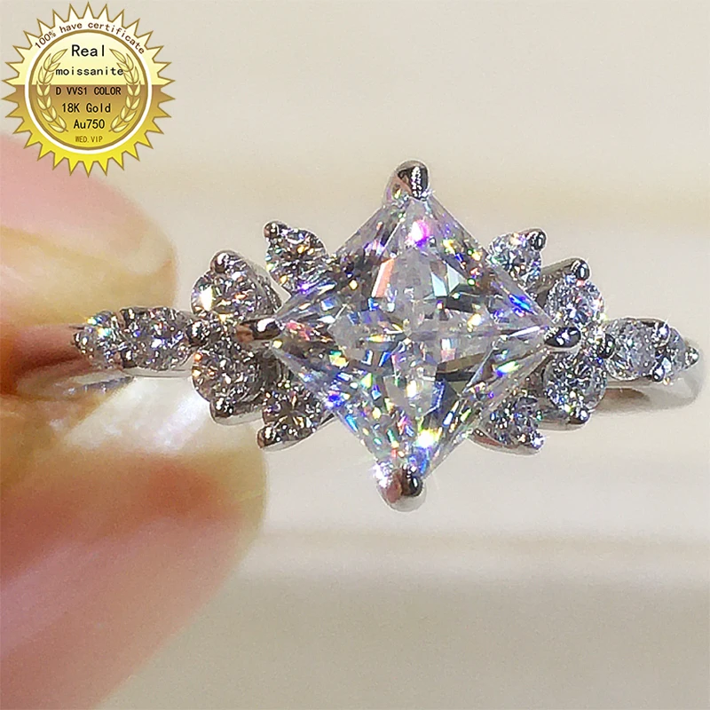 

1Carat Princess shape 9K Au375 White Gold Ring DVVS Moissanite Diamonds Wedding Party Engagement Anniversary Ring