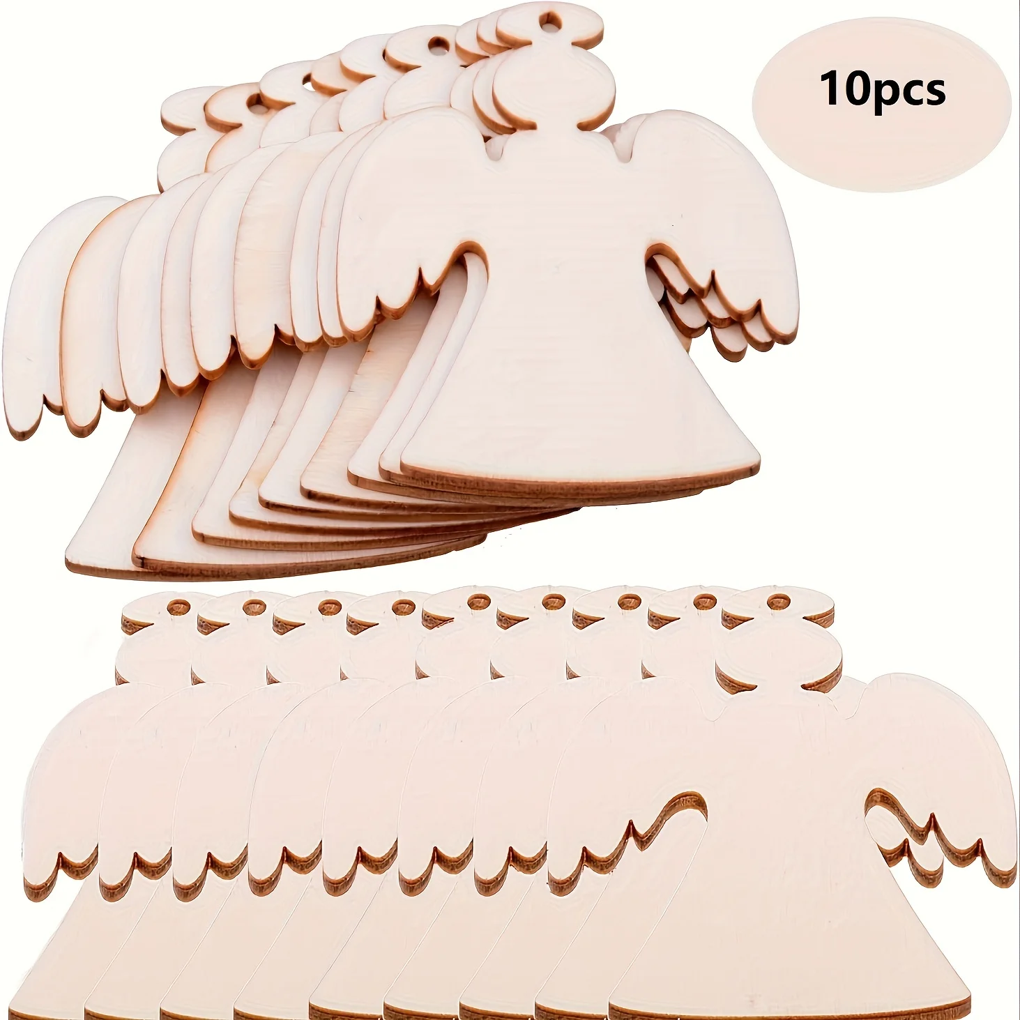 10 قطع خشبية على شكل ملاك القواطع الحرف اليدوية الخشبية الفارغة حلي معلقة مع 3 لفات خيوط لتزيين شجرة عيد الميلاد #1