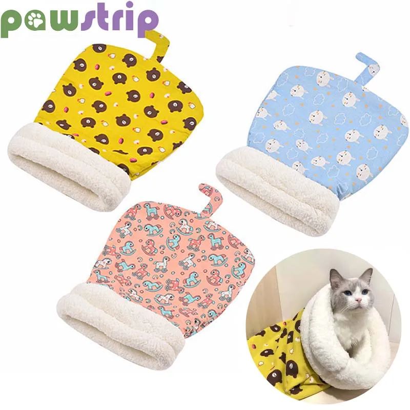 

Warm Cat Sleeping Bag Soft Cozy Cat Nest for Small Dogs Cats Semi Closed Thicken Plush Kitten Puppy Sleeping Quilt Pet Supplies