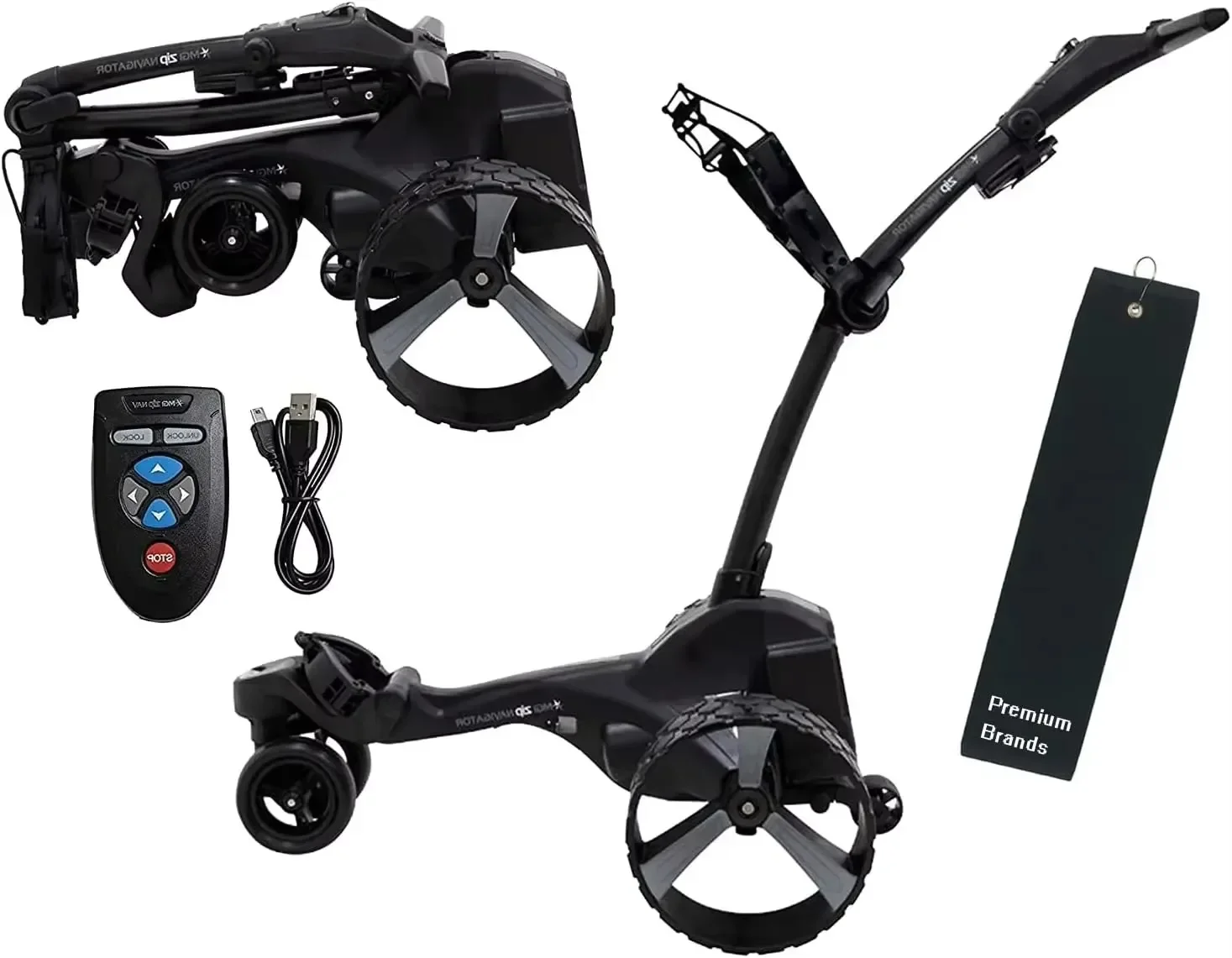 

BRAND NEW MGI Zip Navigator Remote Control Electric Golf Cart - Includes Premium Golf Towel | Drink Holder | Umbrella Holder