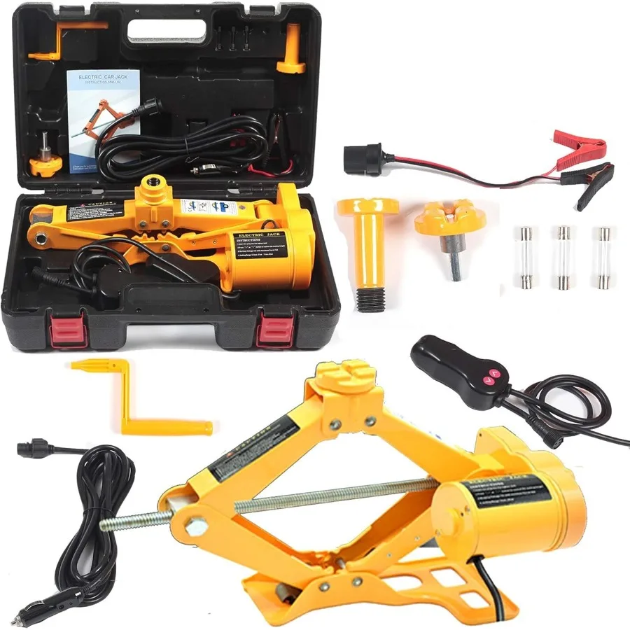 Electric Car Floor Jack 3 Ton Allinone Automatic 12V Scissor Lift Jack Set for Sedans SUV w Double Saddles Remote Tire Change R