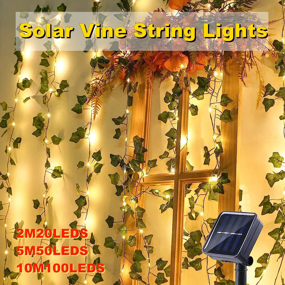 

Nice 20/50/100LED Solar Vine String Lights Outdoor Waterproof Artificial Ivy Leaves Decor Fairy Lights For Christmas Garden Wedd