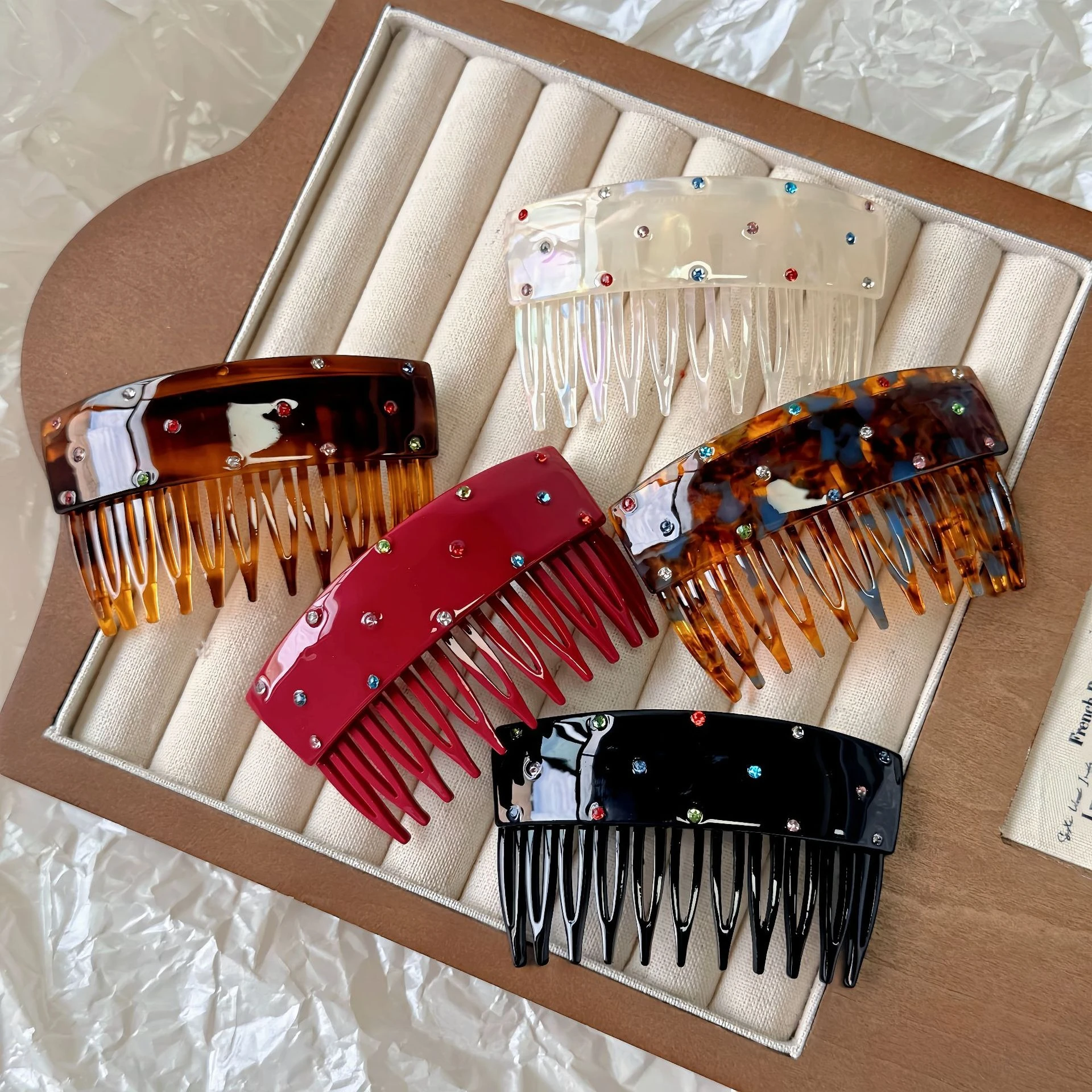 

Korean-Style Colored Diamond Acetate Hairpin Niche Statement Hair Accessory Delicate Back-of-the-Head Hair Ornament