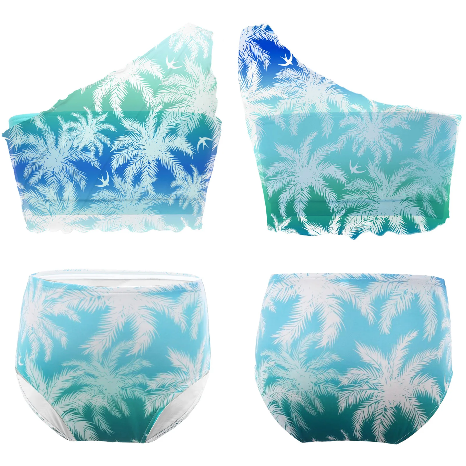 

Kids Girls 3 Pieces Swimsuit Swim Sets Tube Tops with Bottom and Mesh Coverup Tops Swimwear Beachwear Tropical Bathing Suits