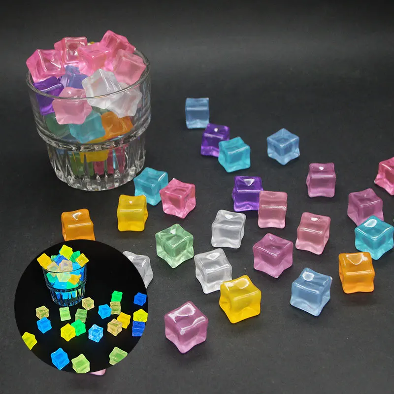 20pcs Luminous 14cm Stone Square Simulated Ice Cubes Glow in Dark Garden Decoration Gravel for Yard and Christmas Decor