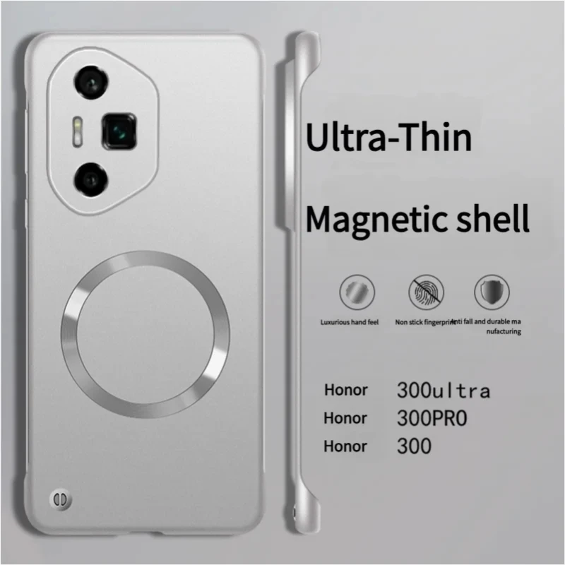 Ultra Thin Metallic Paint Frameless Magnetic Phone Case For Honor 300 Ultra 200 Smar Pro Lite Glossy Shockproof Protection Cover