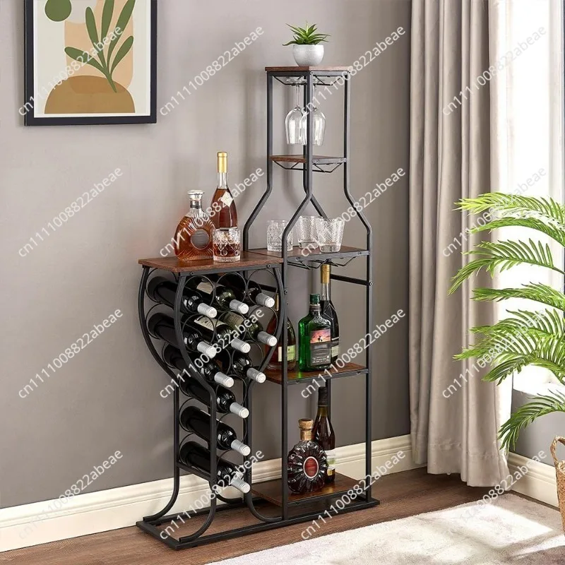 11 bottle floor wine rack, 5-story freestanding wine rack with wine glass holder and storage rack for family bar, living room