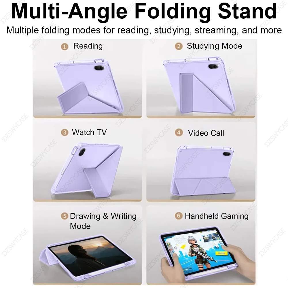 Y-Trifold-Hülle für RedMi Pad 2, SE 11 9.7, Xiaomi Pad 5 6 7 8 11 Zoll 11.2 Zoll, ultraklare transparente Mehrfach-Faltständerhülle – Detail 4