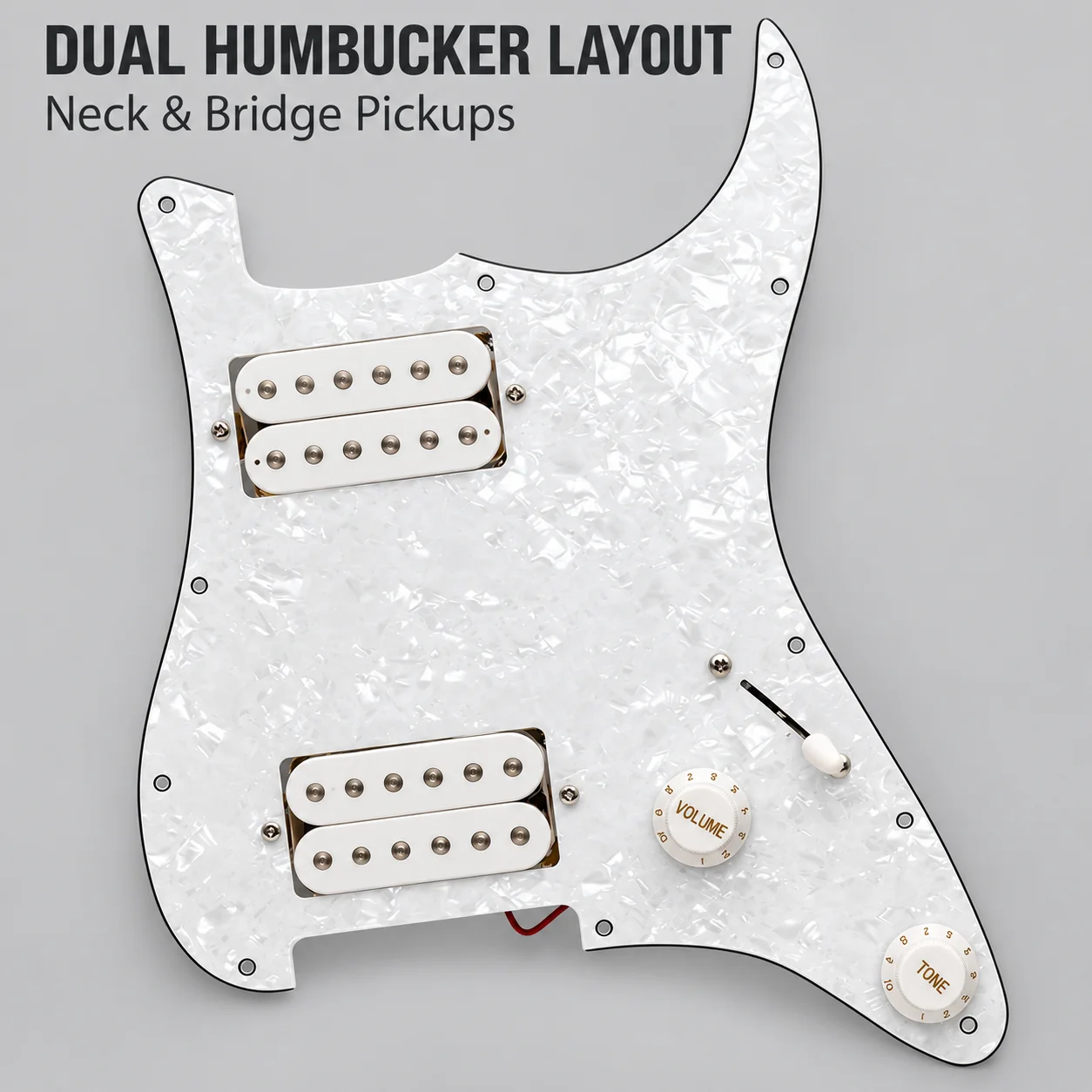 HH Prewired Pickguard Assembly for ST/SQ Style Electric Guitar Dual Humbucker 1V1T 3-Way Switch White Pearloid