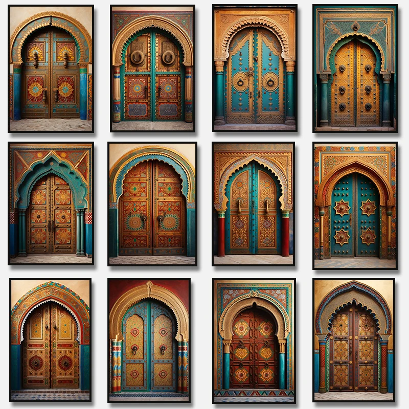 Morocco Door Arabic Decorative Canvas Paintings Architecture Posters Islamic Wall Art Pictures Prints for Living Room Home Decor