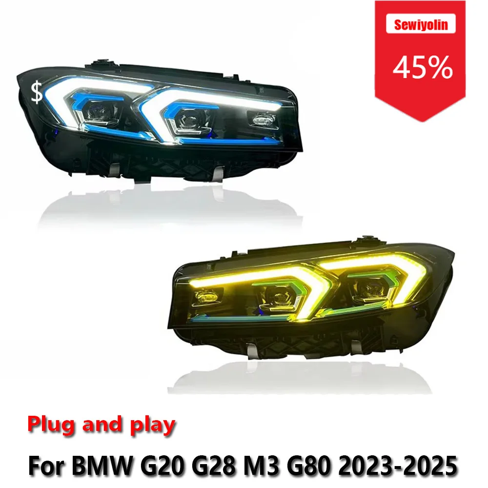

Автомобильные светодиодные фары Sewiyolin в сборе для BMW G20 G28 M3 G80 2023-2025, противотуманные фары DRL, стоп-сигналы поворота Plug and Play