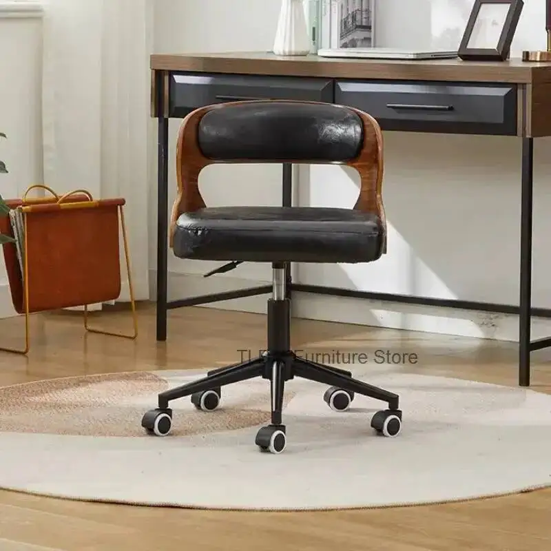 Wood Lift Computer Chair Light Luxury Home Study Backrest Swivel Chairs Simple Solid Comfortable Office Staff Office Chairs