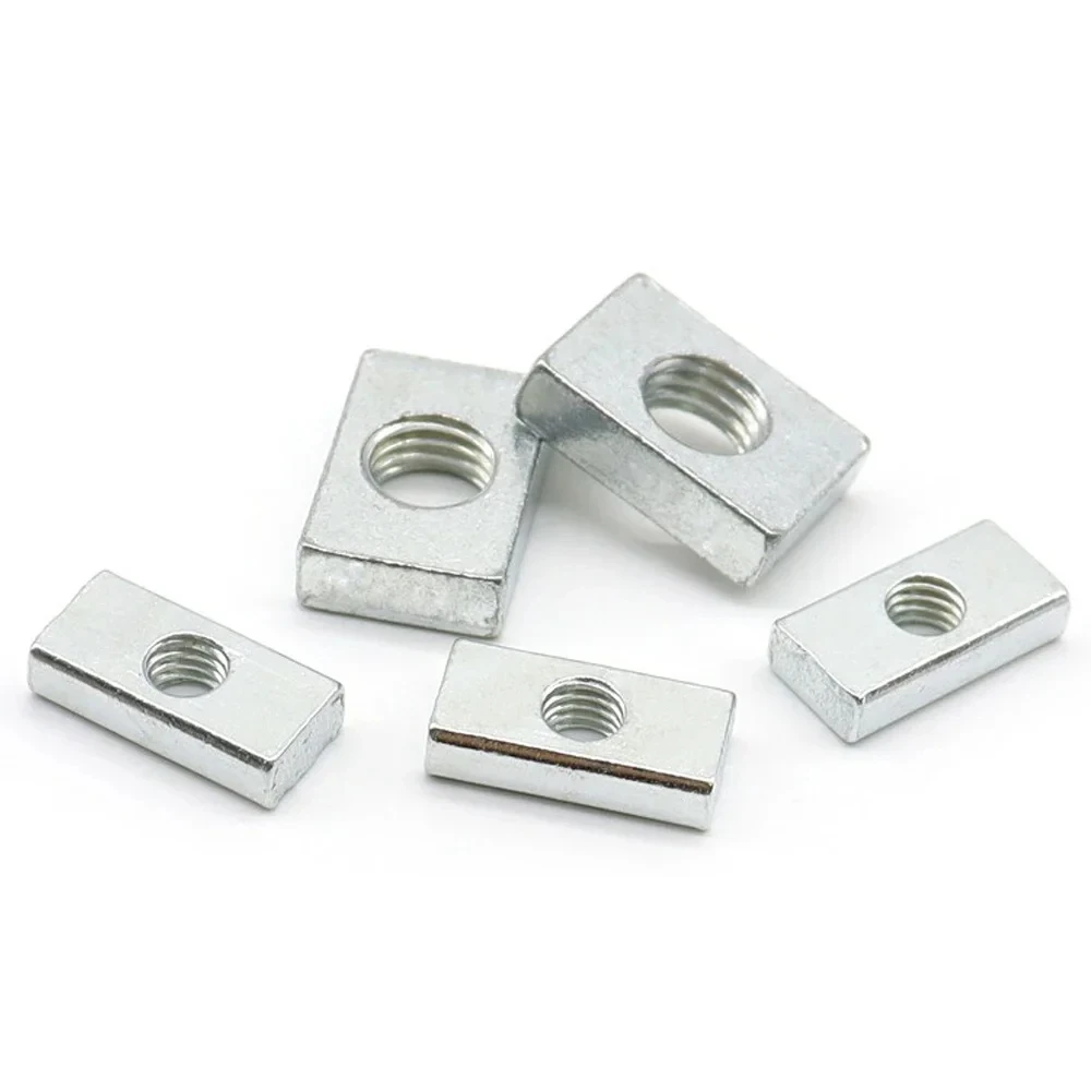 10-50Pcs M3 M4 M5 M6 M8 Square Nut Rectangular Nuts Thin Slider Block Nuts Zinc-Plated Carbon Steel Aluminum Profile Accessory