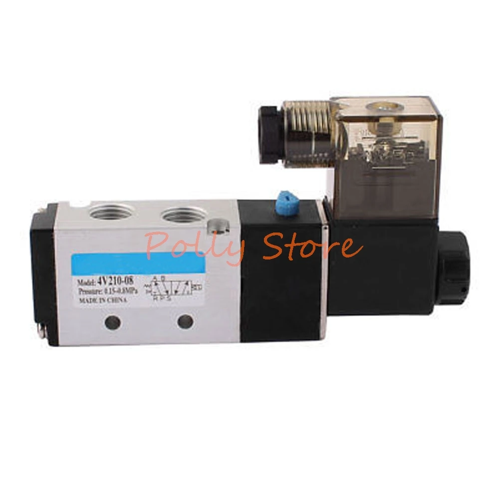 4V210-08 DC12V 4.8W 2 Position 5 Ways Pneumatic Air Solenoid Valve DC12V/24V AC24/36V/110V/220V/380V