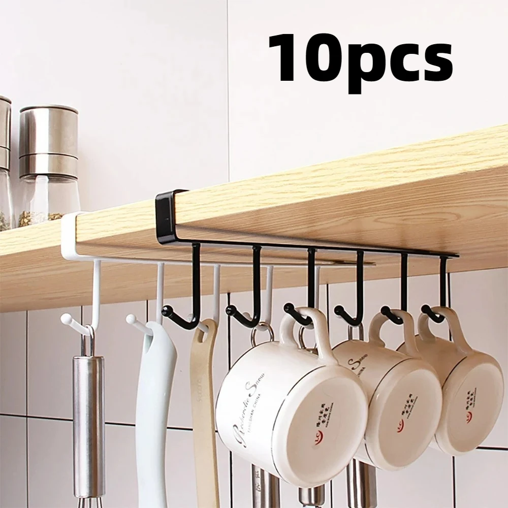 6 Hook Coffee Cup Mug Holder Plastic Cabinet Kitchen Storage Rack Multifunction Hook Shelf Sundry Organizer Storage Hanger