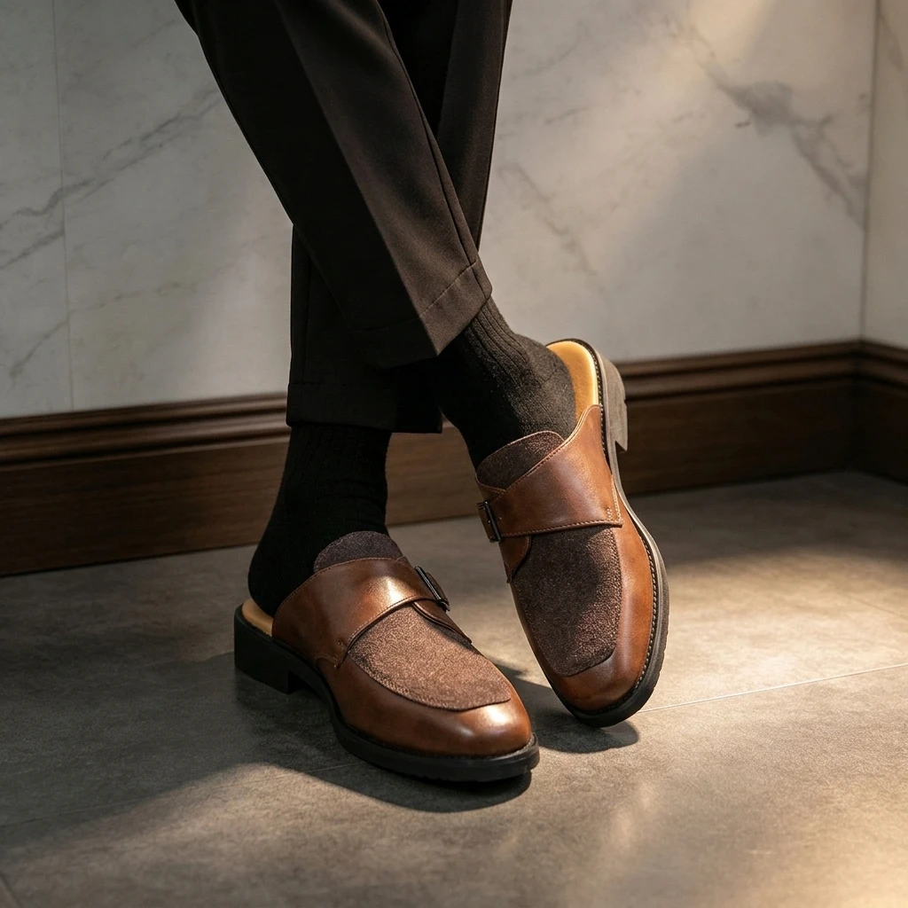 Business Men Slippers Black Brown European Indoor Outdoor Versatile Fashionable Small Leather Shoes Size 38-46 Men Slippers